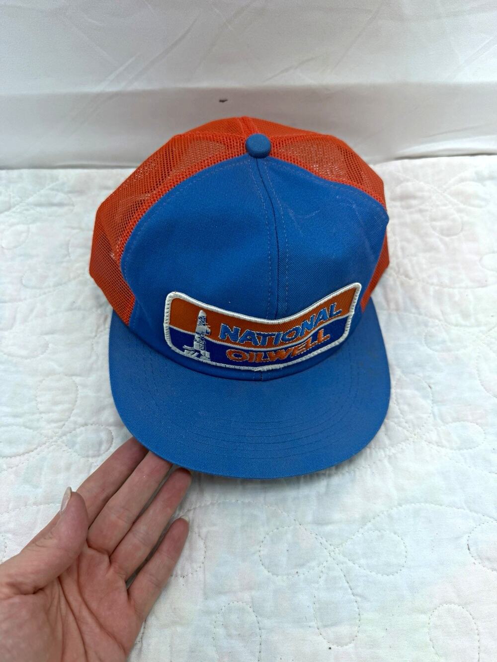 Vintage National Oilwell Blue & Orange Colorblock Trucker Hat workwear 80’s 90’s